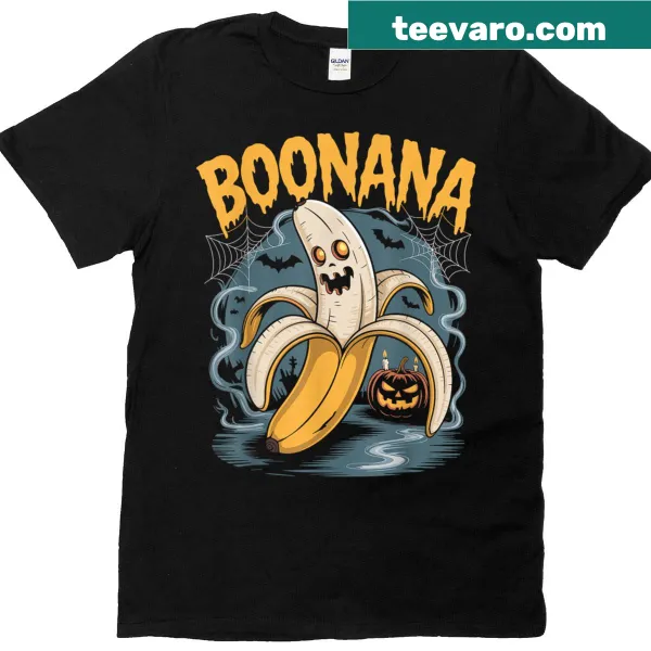 Humorous Halloween T-shirt featuring a ghost and banana