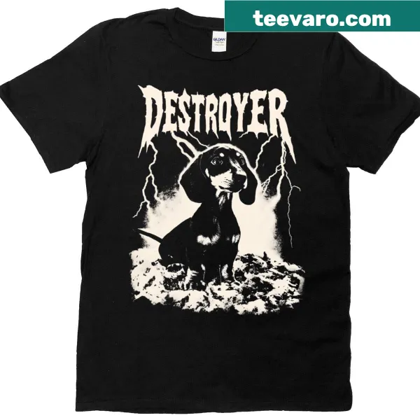 Vintage-style dachshund graphic t-shirt with a playful design