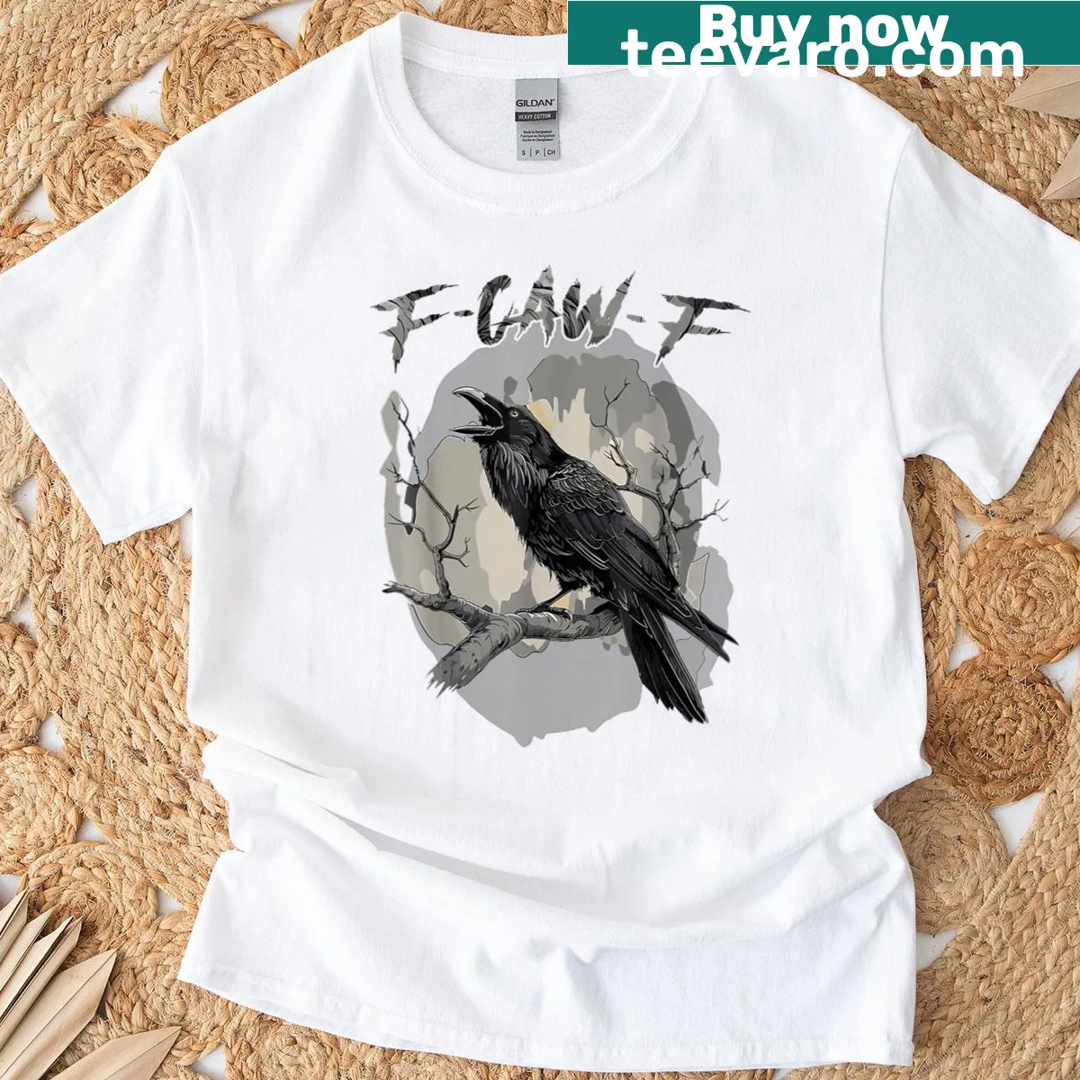Humorous raven graphic T-shirt with Halloween saying — on a men's t-shirt