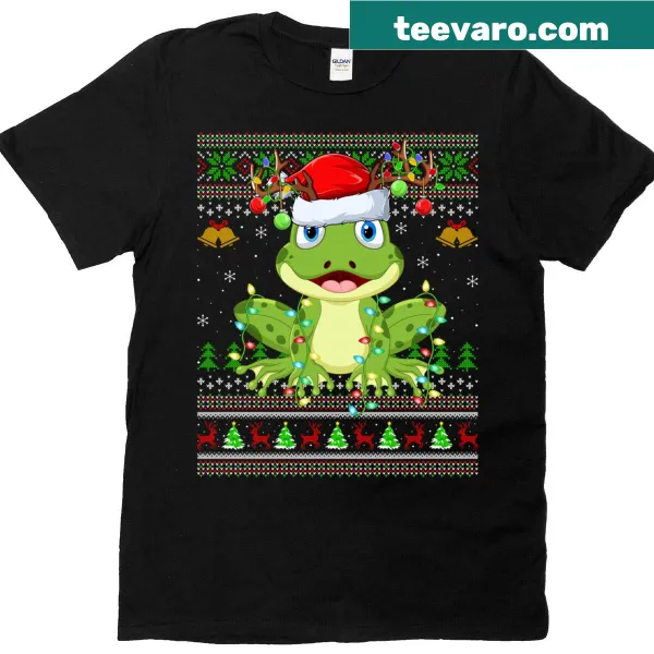Cute Christmas T-shirt with a frog dressed as Santa