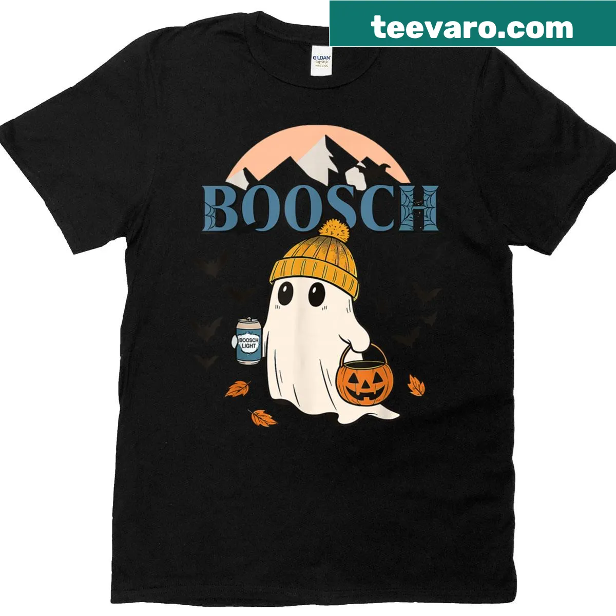 Funny ghost holding a beer on a Halloween T-shirt — on a men's t-shirt