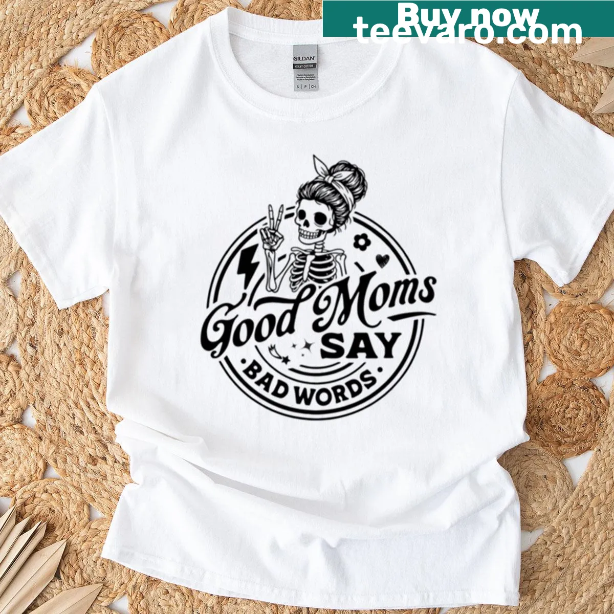 Funny skeleton t-shirt for moms with humorous saying — on a men's t-shirt