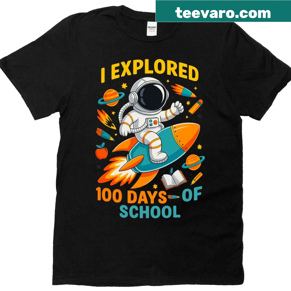 Humorous astronaut-themed school learning T-shirt with a funny quote — on a men's t-shirt