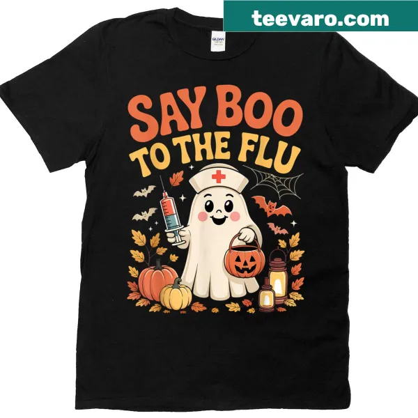 Retro ghost nurse with Halloween theme on T-shirt