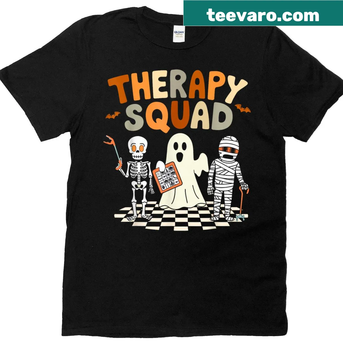 Cute Halloween shirt with retro design for therapy squad — on a men's t-shirt
