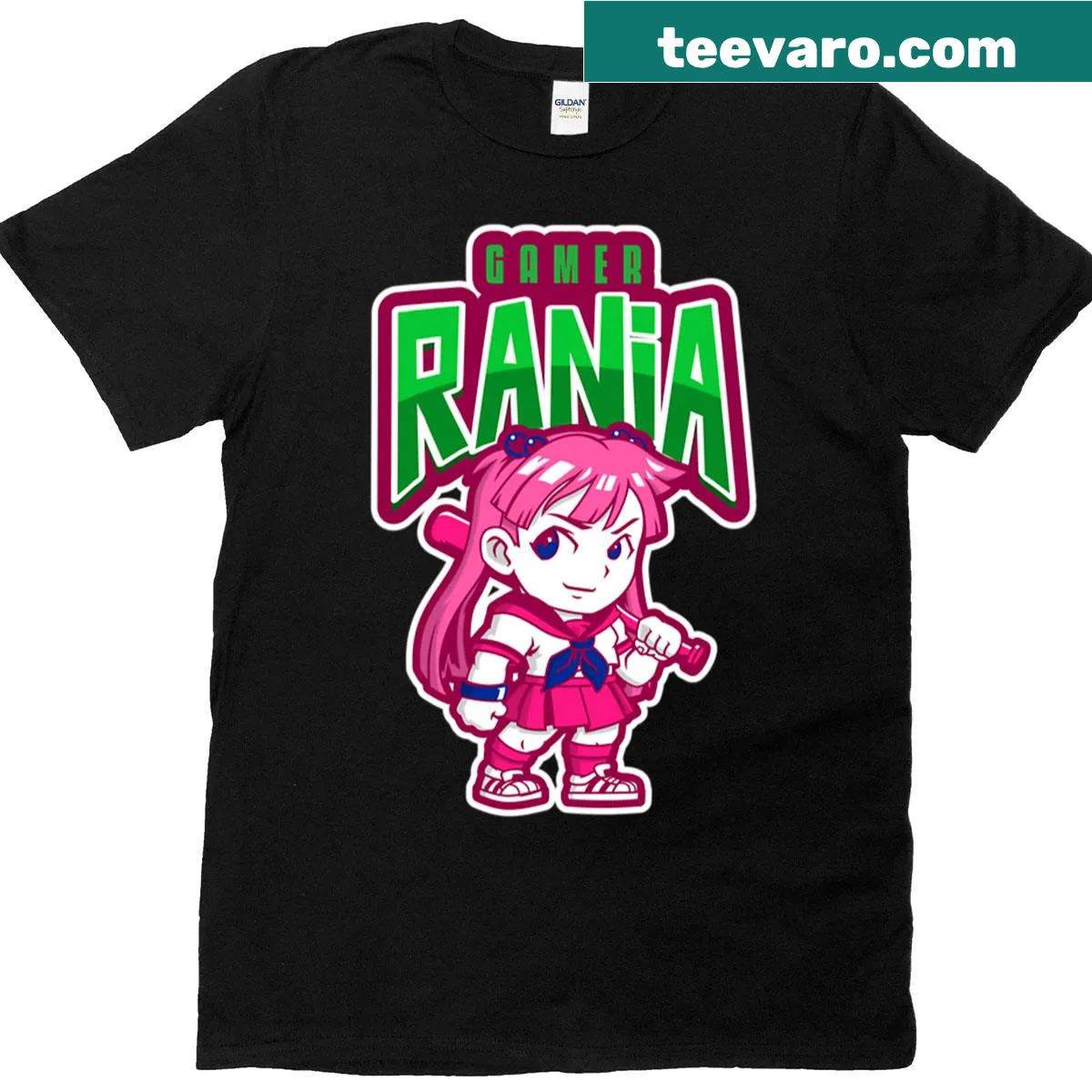 Illustrated Gamer Rania graphic T-shirt for gaming enthusiasts. — on a men's t-shirt