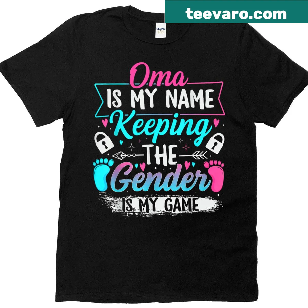 Gender reveal t-shirt for Oma with clever typography — on a men's t-shirt