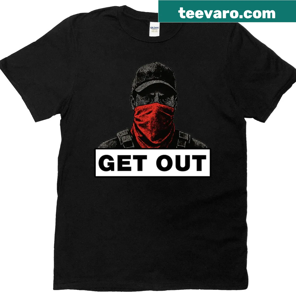 Stencil street art protest design with a red bandana mask on a t-shirt. — on a men's t-shirt