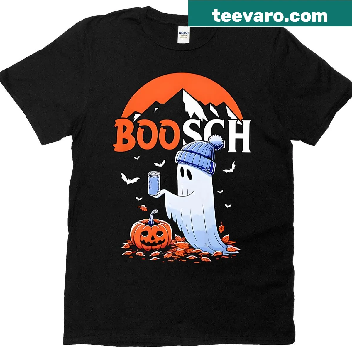 Playful ghost illustration with beer-themed text for Halloween — on a men's t-shirt