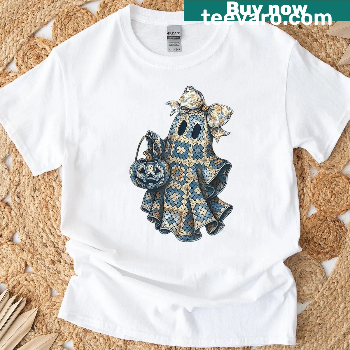 Cute ghost t-shirt for knitters and crocheters celebrating Halloween — on a men's t-shirt