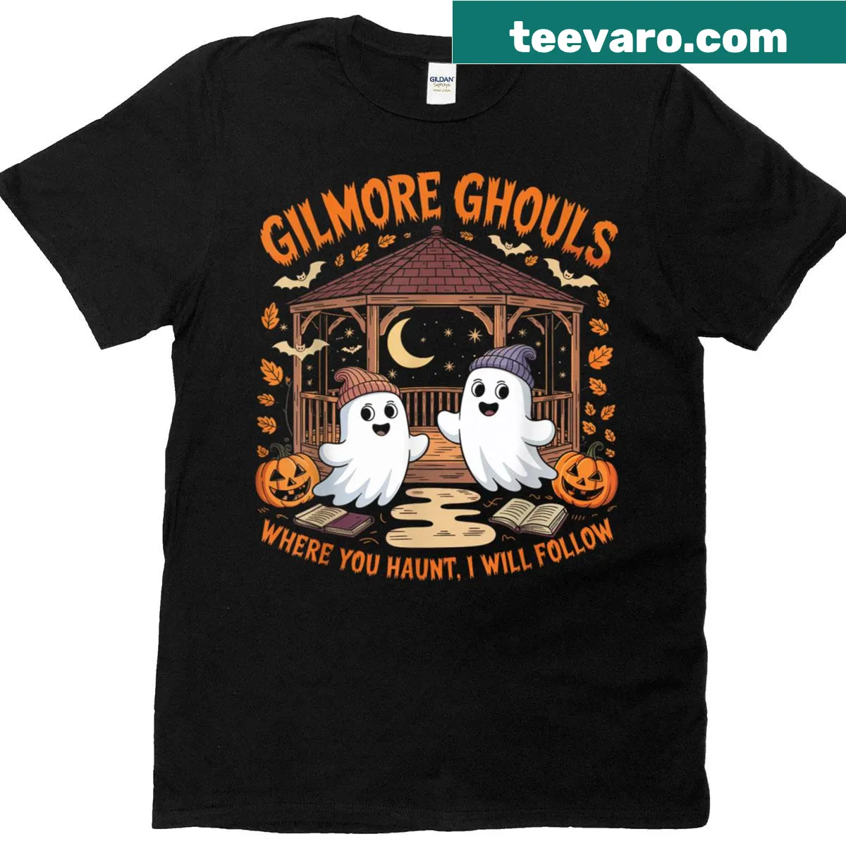 Ghost-themed Halloween T-shirt with a humorous phrase about following — on a men's t-shirt