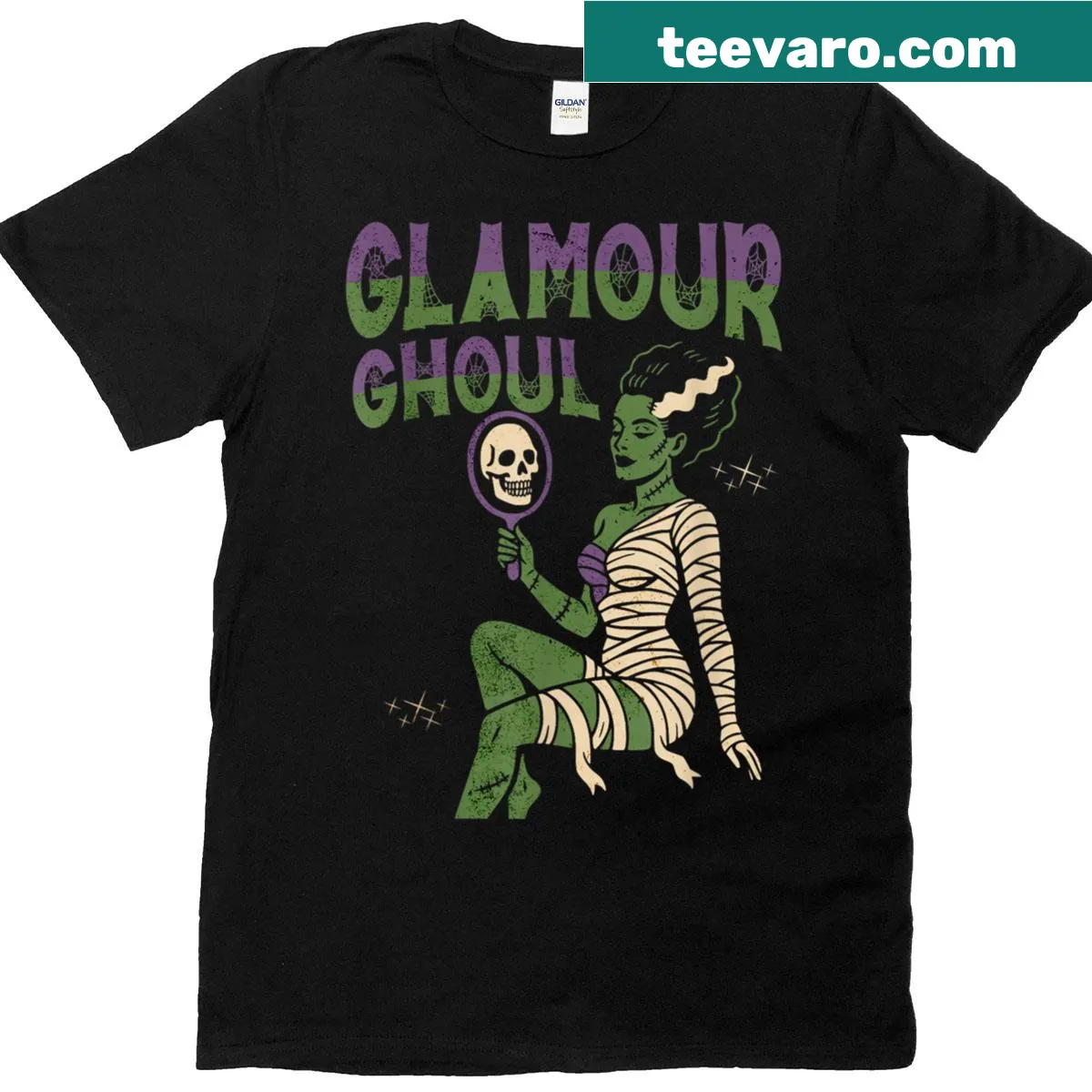 Vintage-style t-shirt featuring a glamorous Bride Frankenstein design — on a men's t-shirt