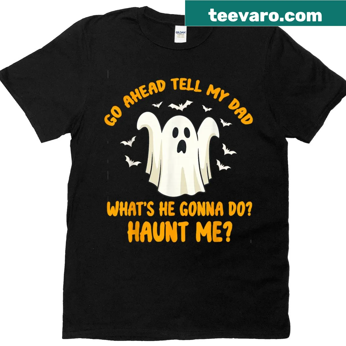 Humorous Halloween shirt with text about dads and haunting — on a men's t-shirt
