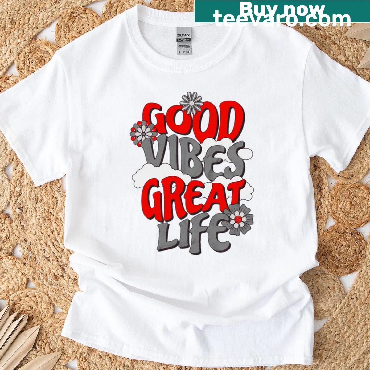 T-shirt with uplifting 'Good Vibes' typography — on a men's t-shirt