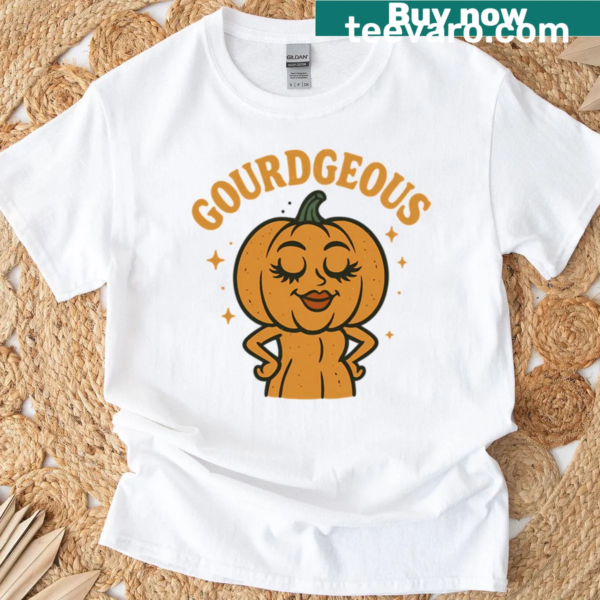Cute pumpkin graphic T-shirt featuring stylish accessories — on a men's t-shirt