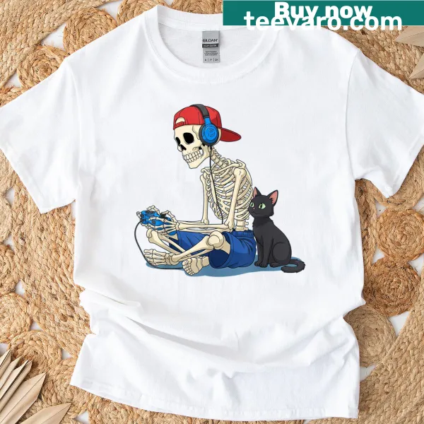 Edgy gamer skeleton T-shirt perfect for Halloween