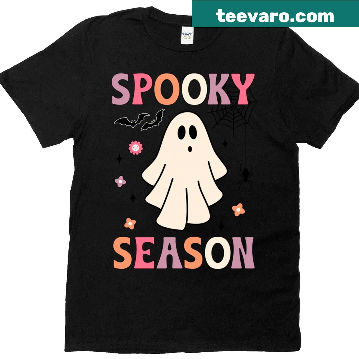 Cartoon ghost design for Halloween t-shirt with fun vibe — on a men's t-shirt