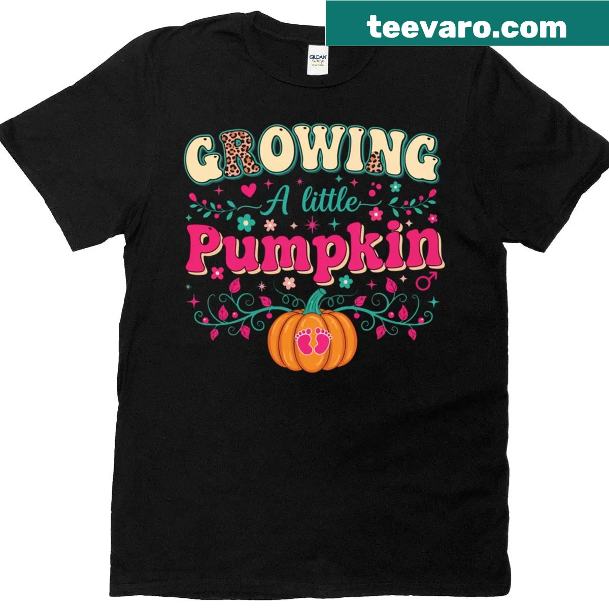 Hand-lettered Growing A Little Pumpkin t-shirt design — on a men's t-shirt