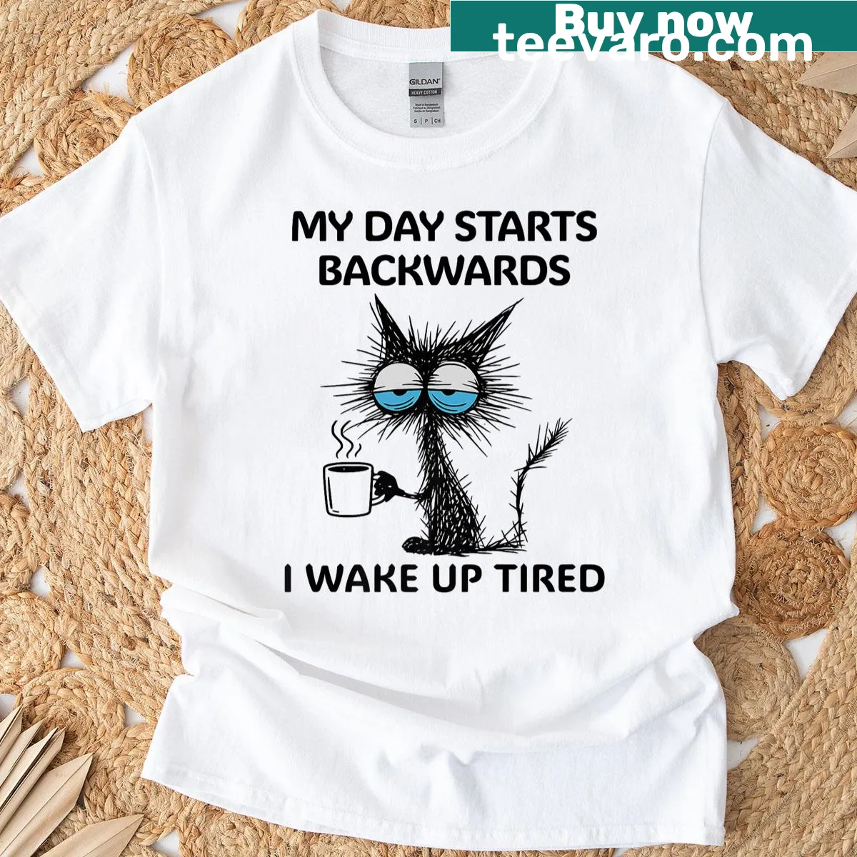 Grumpy cat graphic with funny text — on a men's t-shirt