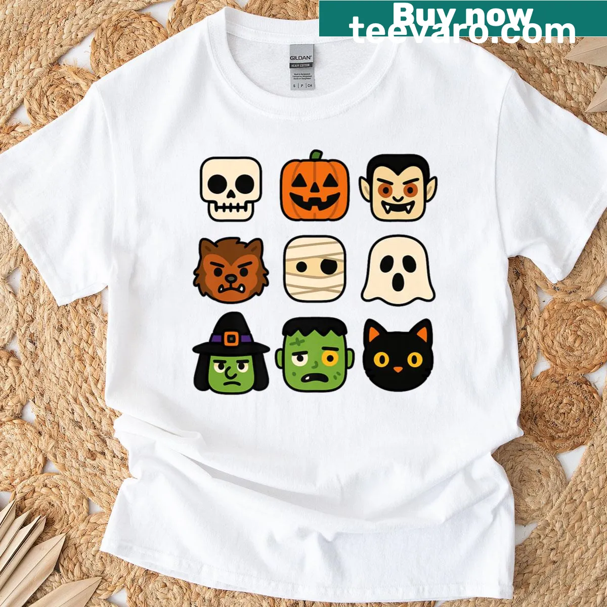 Youth T-shirt with building brick Halloween characters — on a men's t-shirt