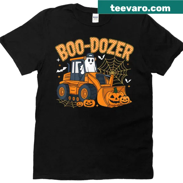 Halloween graphic of a bulldozer ghost with the word Boo