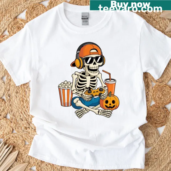 Skeleton gaming graphic t-shirt for Halloween