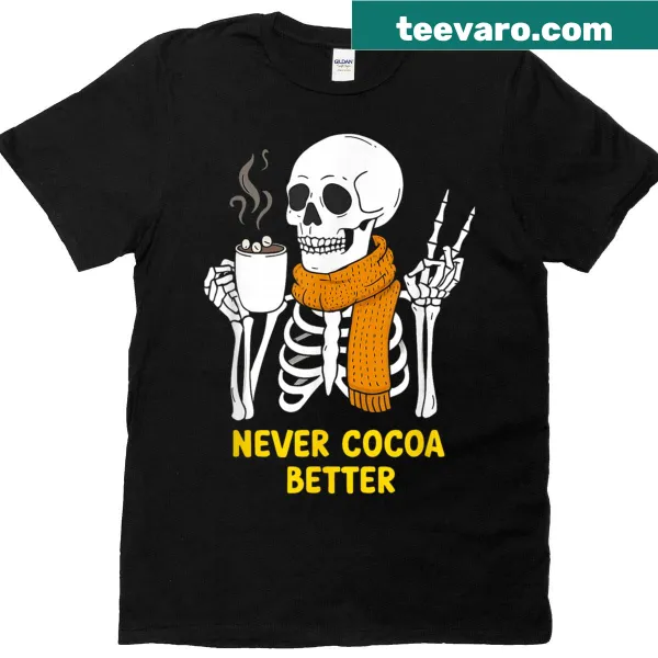 Cozy Halloween graphic evoking feelings of hot cocoa and autumn leaves.