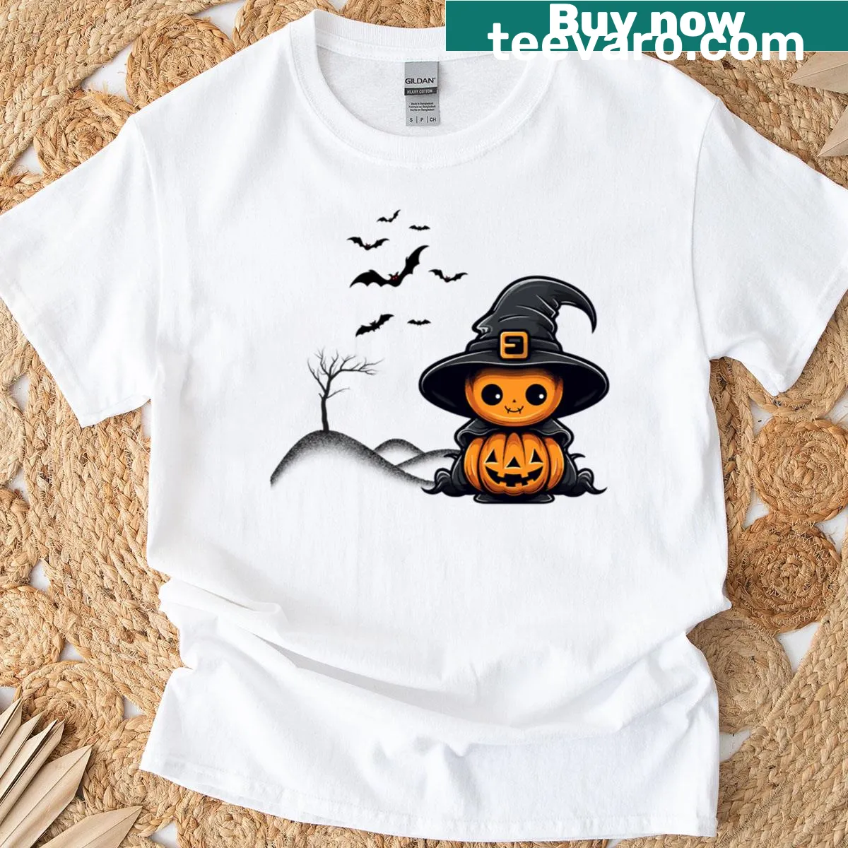 Cute pumpkin graphic T-shirt for Halloween — on a men's t-shirt