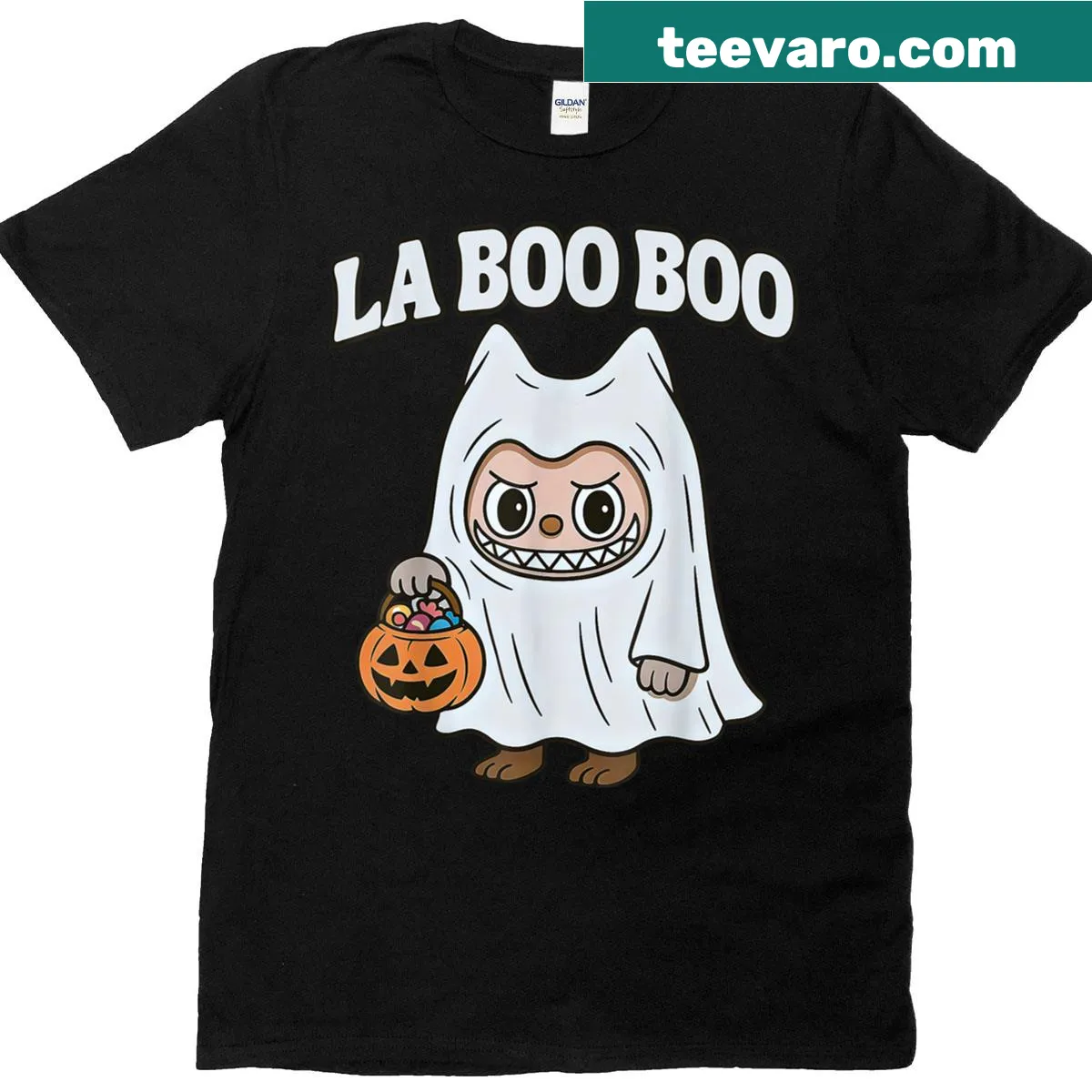 Funny ghost graphic with 'La Boo-boo' on Halloween T-shirt — on a men's t-shirt