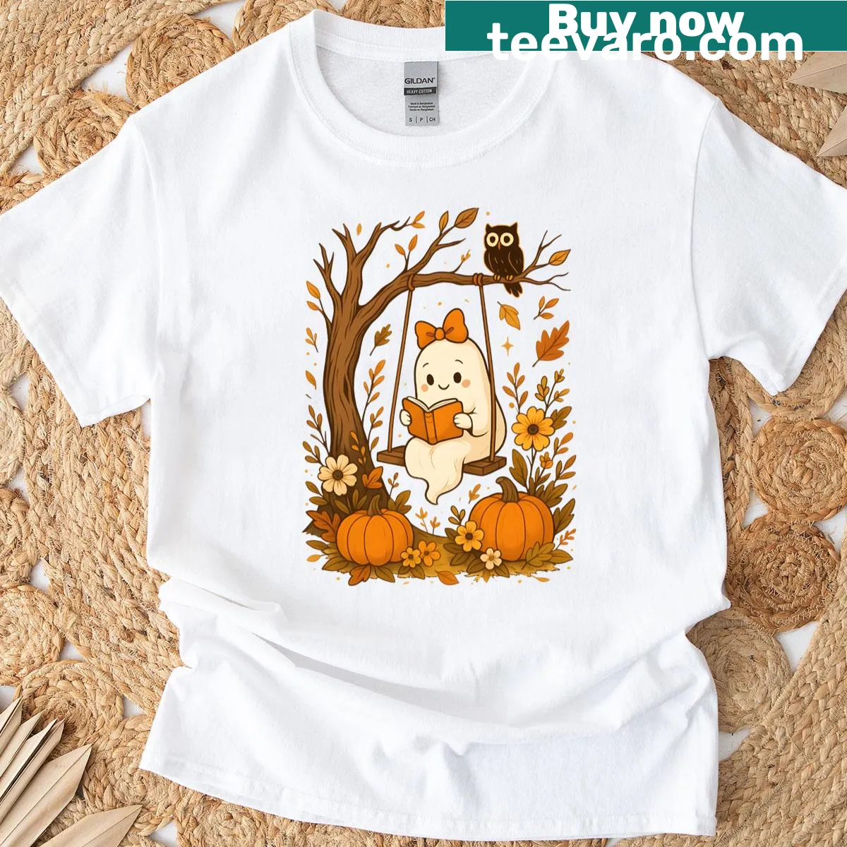 Reading ghost graphic on a Halloween t-shirt — on a men's t-shirt