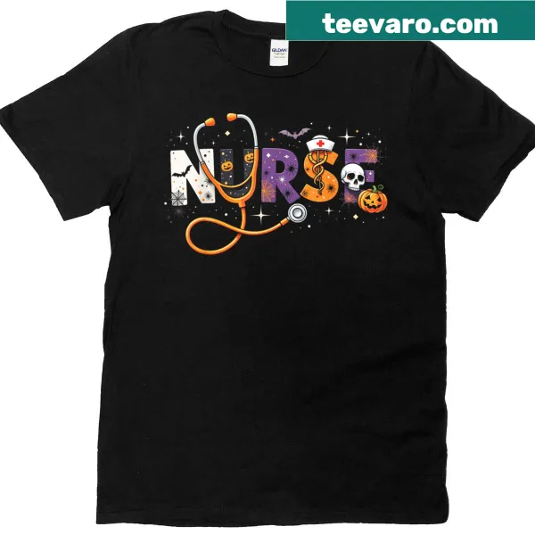 Funny Halloween design for nurses featuring playful typography about nursing school.