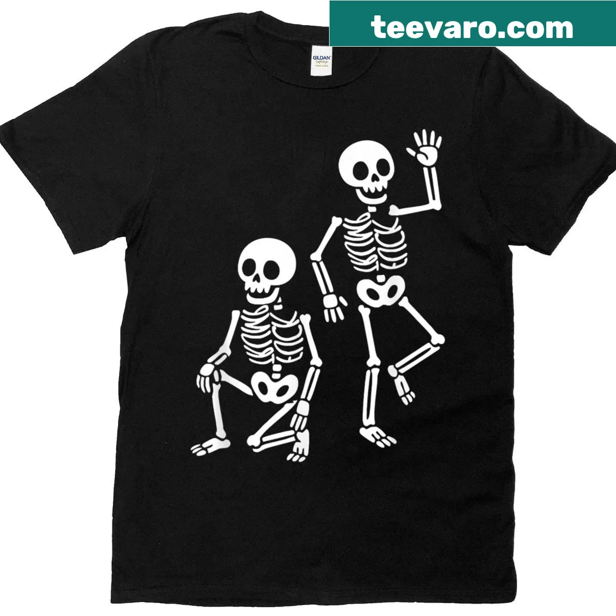 Skeletons enjoying Halloween on festive graphic T-shirt — on a men's t-shirt