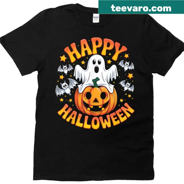 Cute Halloween t-shirt with a ghost and pumpkins for kids