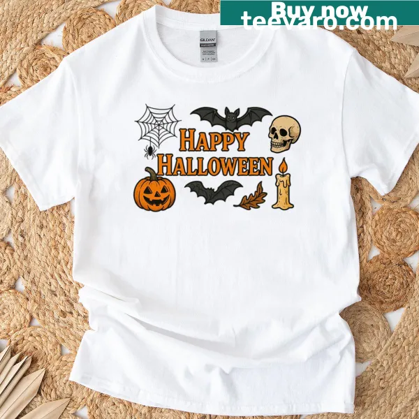 Halloween-themed t-shirt with a spooky greeting graphic
