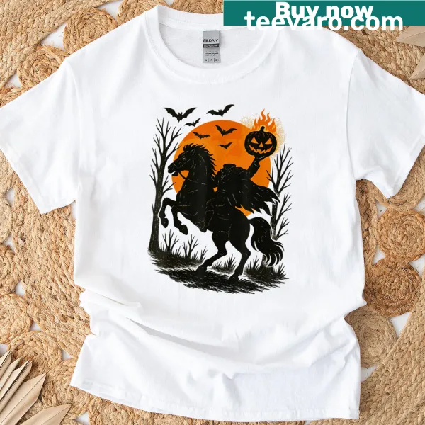 Halloween T-shirt featuring the Headless Horseman and a pumpkin