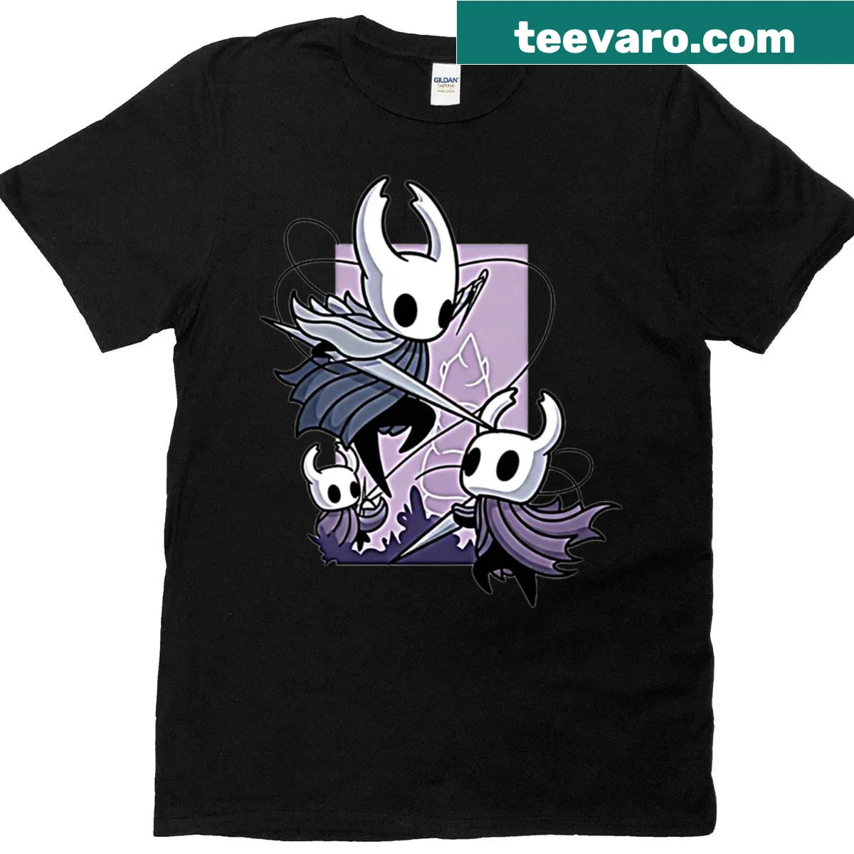 Action scene graphic from Hollow Knight Silksong on T-shirt — on a men's t-shirt