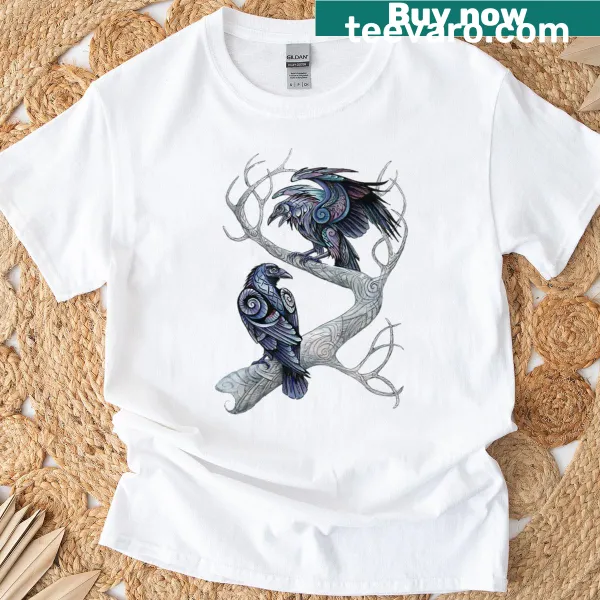 Shirt featuring the Norse mythological ravens Hugin and Munin