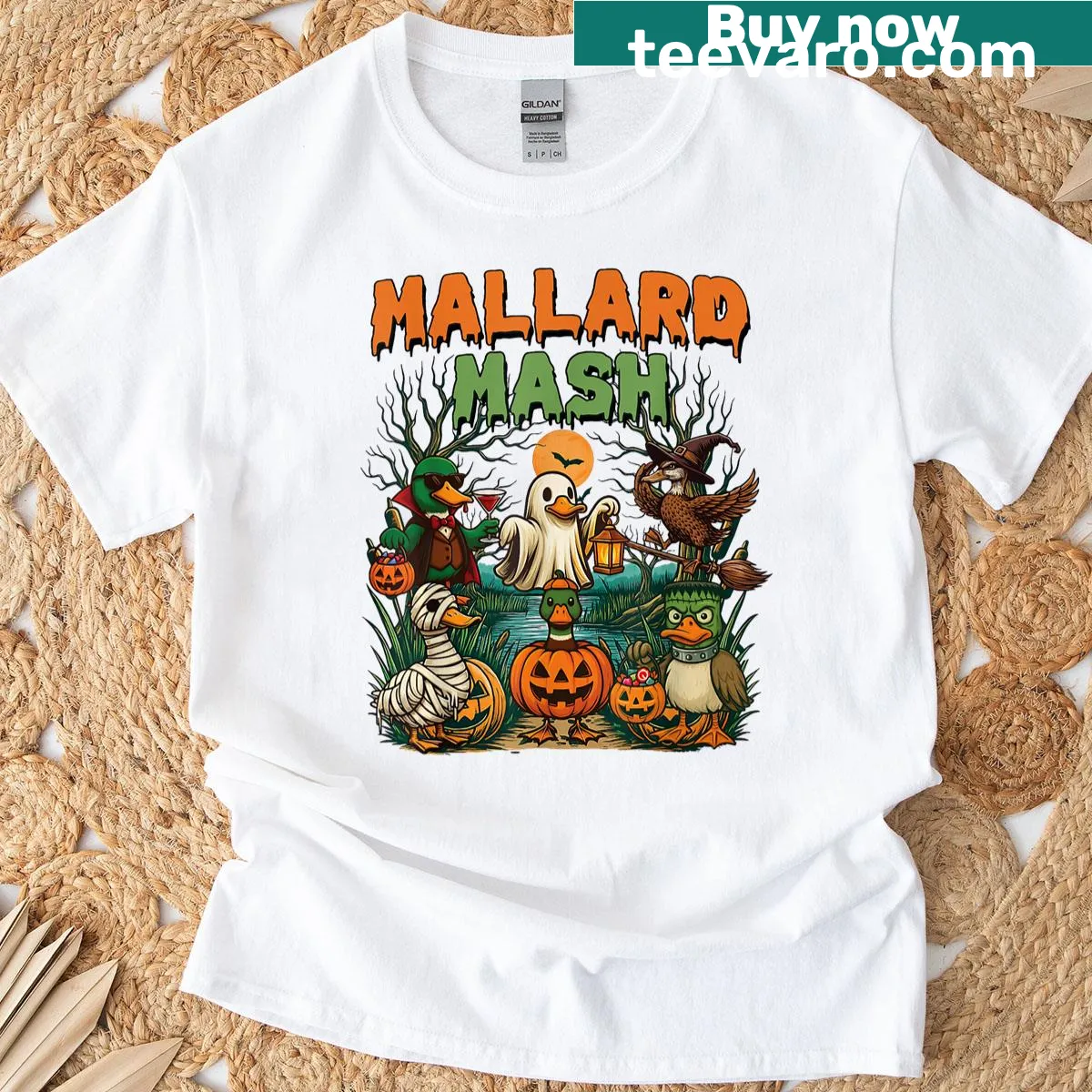 Funny mallard duck graphic t-shirt for Halloween — on a men's t-shirt
