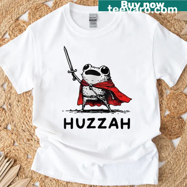 Funny Frog Knight T-shirt with cartoon frog and sword design