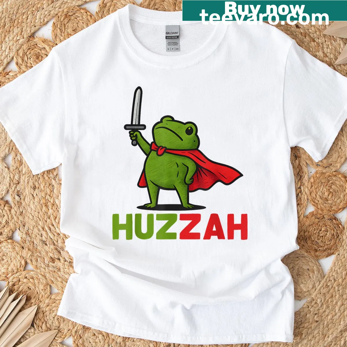 Cute cartoon frog knight with a sword and funny quote on a t-shirt — on a men's t-shirt