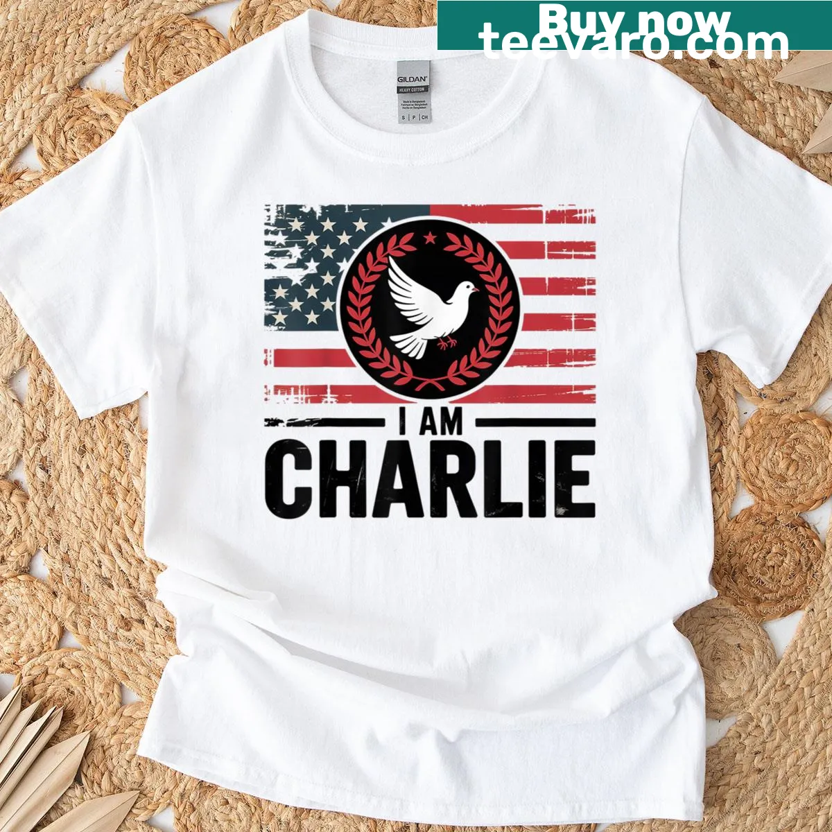 Personalized American flag T-shirt with the name Charlie — on a men's t-shirt