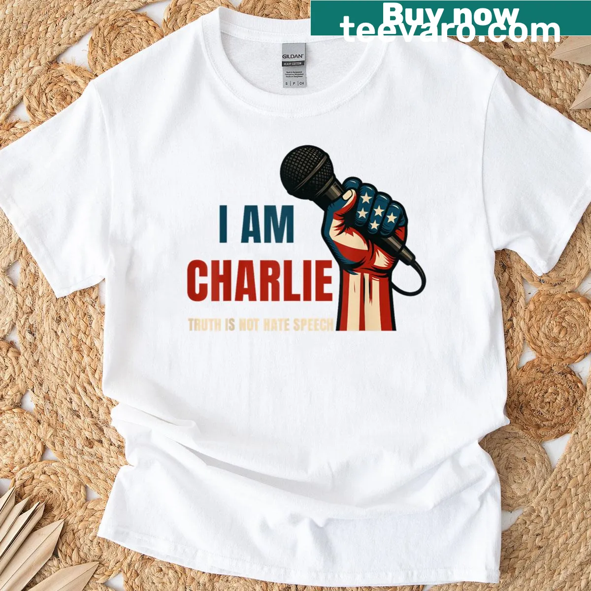 T-shirt with 'I Am Charlie' slogan promoting free speech — on a men's t-shirt