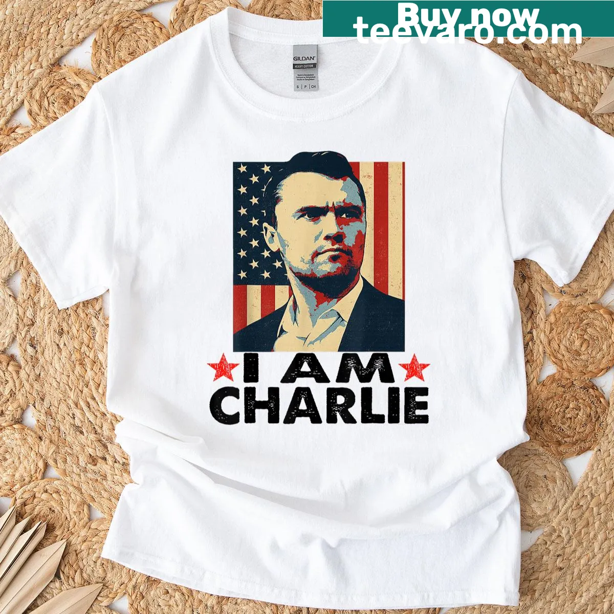 Text T-shirt with 'I Am Charlie' patriotic message — on a men's t-shirt