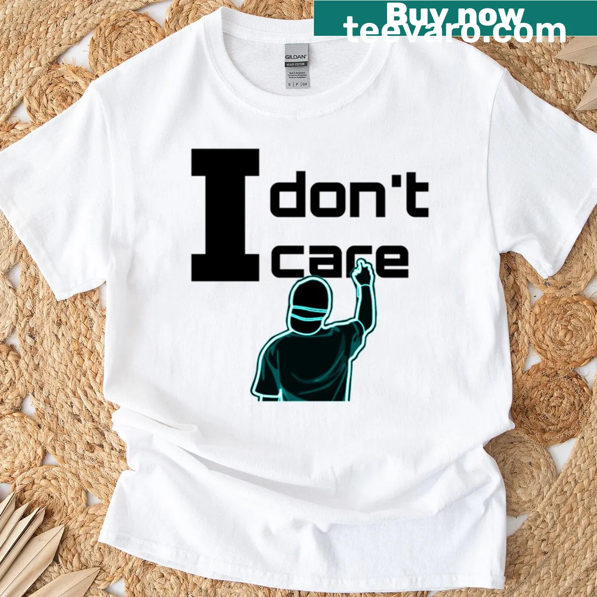 Bold text T-shirt with 'I Do Not Care' statement — on a men's t-shirt