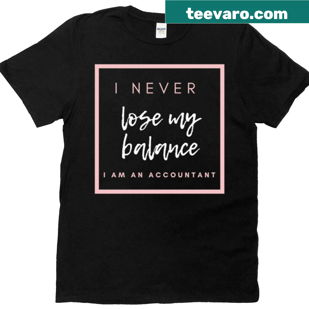 Humorous T-shirt featuring a pun about accountants and balance, celebrating the profession with wit. — on a men's t-shirt