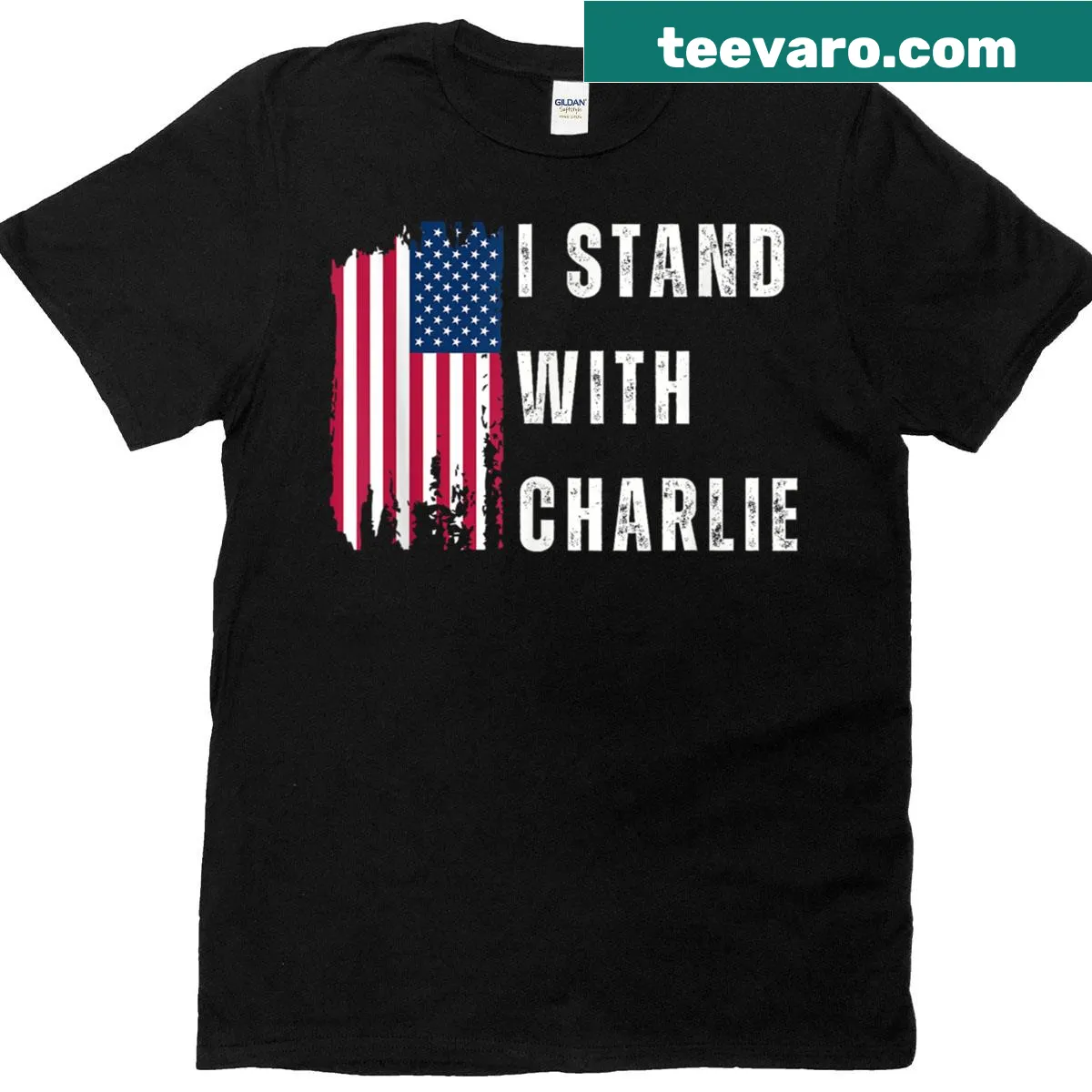 Inspirational t-shirt with the phrase 'I Stand With Charlie' — on a men's t-shirt