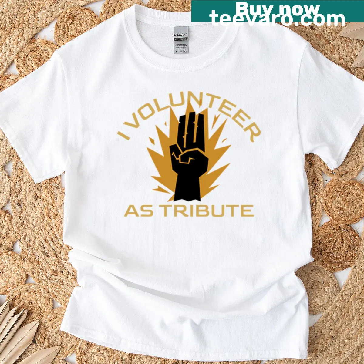Graphic t-shirt featuring a humorous Hunger Games quote — on a men's t-shirt