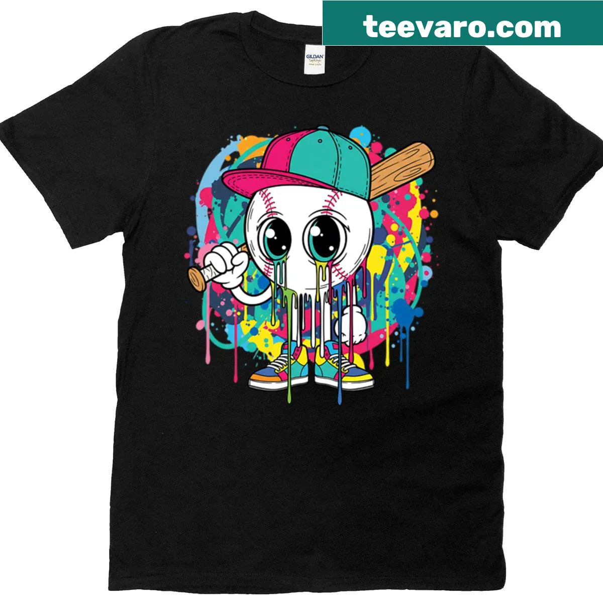 T-shirt with ice cream drip and baseball theme for kids — on a men's t-shirt
