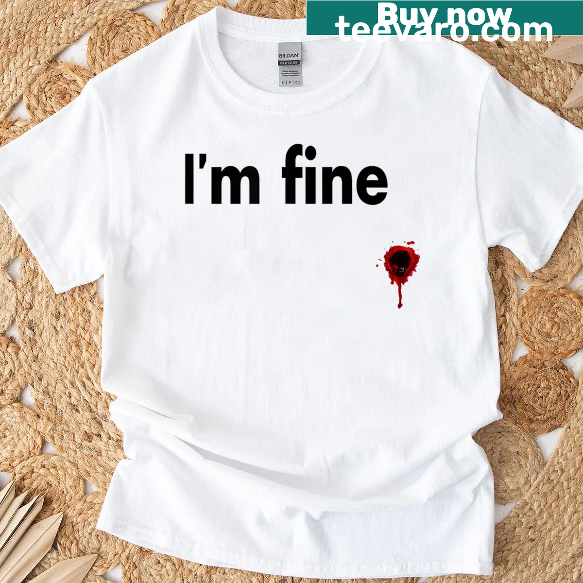 Bloody 'I'm Fine' graphic for Halloween T-shirt — on a men's t-shirt
