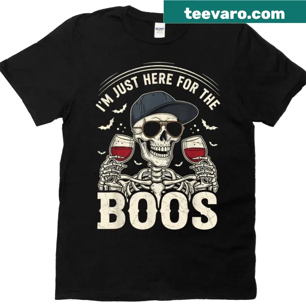 Funny Halloween skeleton T-shirt with text about boos